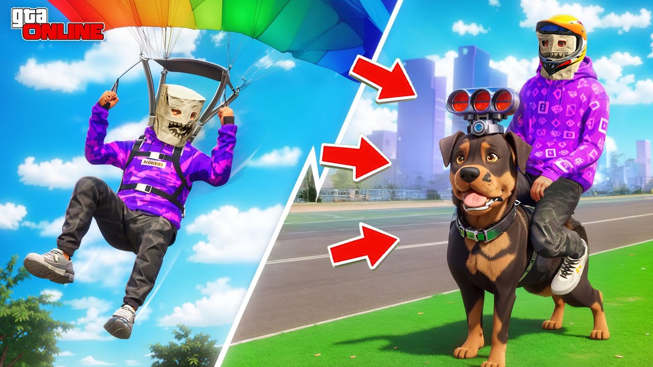 УГНАЛ И ПРОКАЧАЛ СОБАКУ НА ПАРАШЮТЕ! БИТВА ПАРАШЮТИСТОВ В ГТА 5 ОНЛАЙН