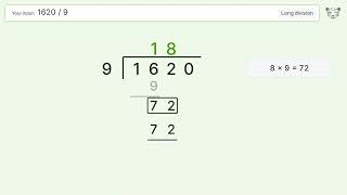 Long Division Problem 1620/9: Step-by-Step Video Solution