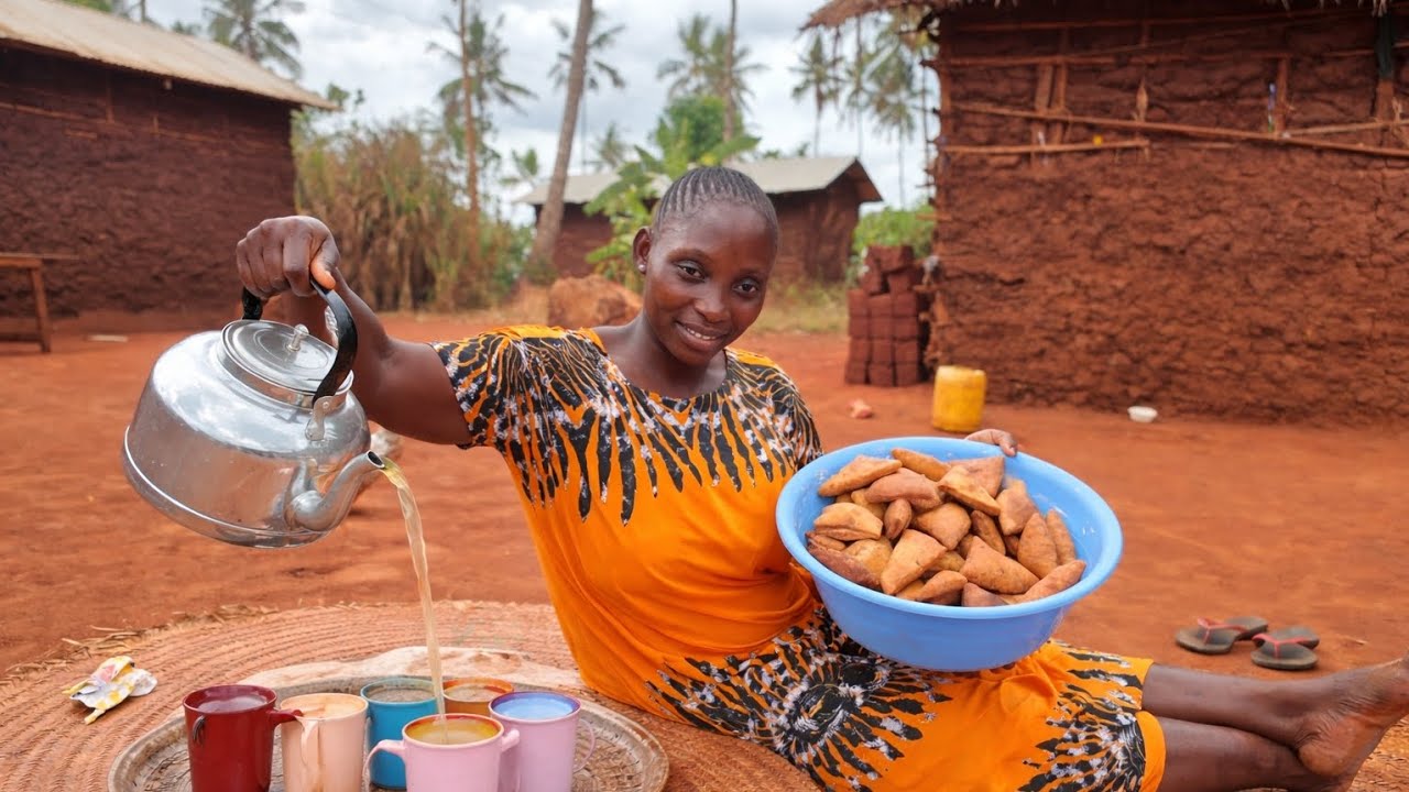Breakfast for 10 people with just tea & mandazi 😍☕This is how African families start the day ❤️🔥