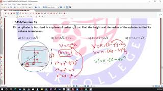 MAXIMUM VOLUME OF CYLINDER INSCRIBED IN SPHERE