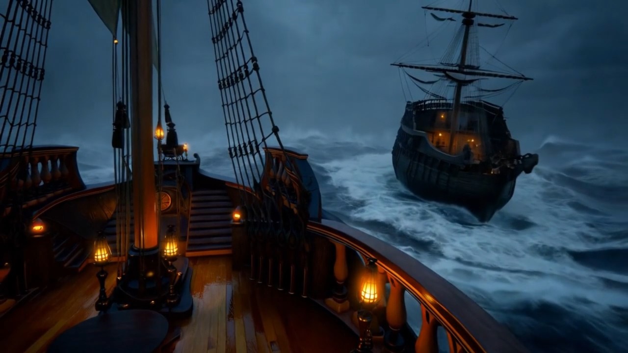 Pirate Ship Ambience 🏴‍☠️ | Sea Storm, Rain & Thunder Sounds for Sleep ...