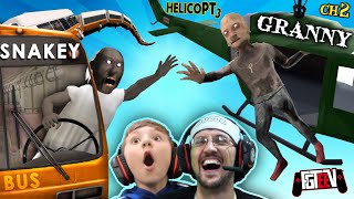 GRANNY \& Grandpa vs. HELICOPTER Exclusive Ending!  FGTeeV Boys vs SNAKEY BUS! (2-in-1 Games)