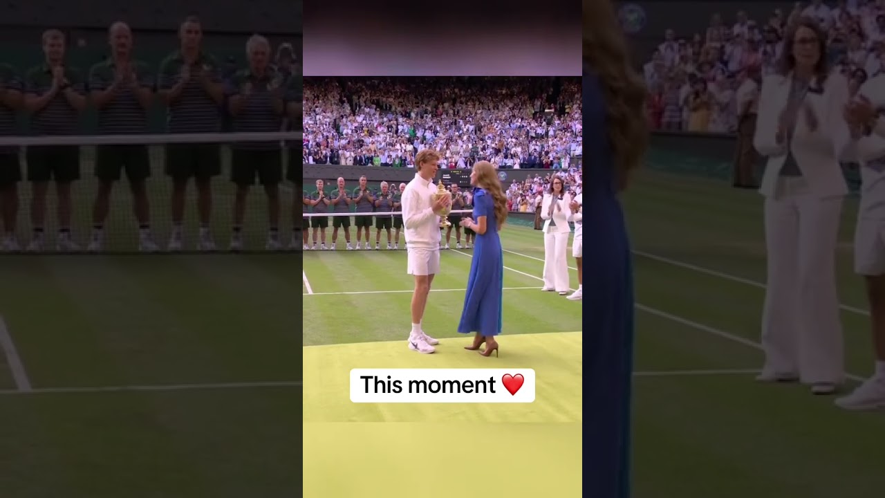Catherine, Princess of Wales, handing the Wimbledon trophy to the new champion, Jannik Sinner 🤩