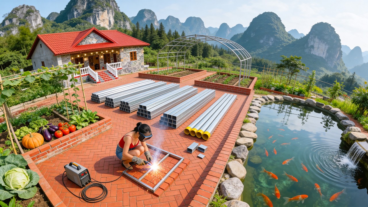 TIMELAPSE -- DIY Front Fence Construction | Brick Columns and Iron Panel Installation