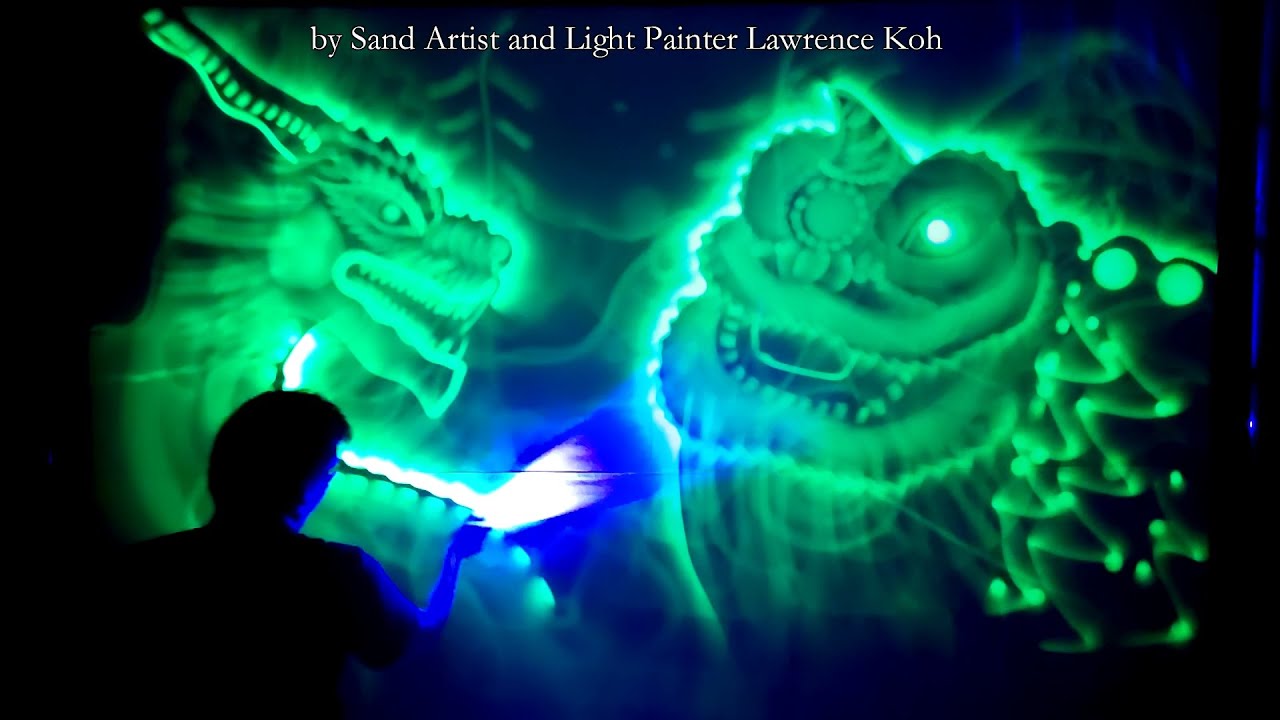 Chinese Mythology Light Drawing Show by Sand Artist & Light Painter Lawrence Koh from Singapore