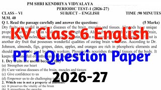 KV Class 6 PT 1 English Question Paper 2026-27 |