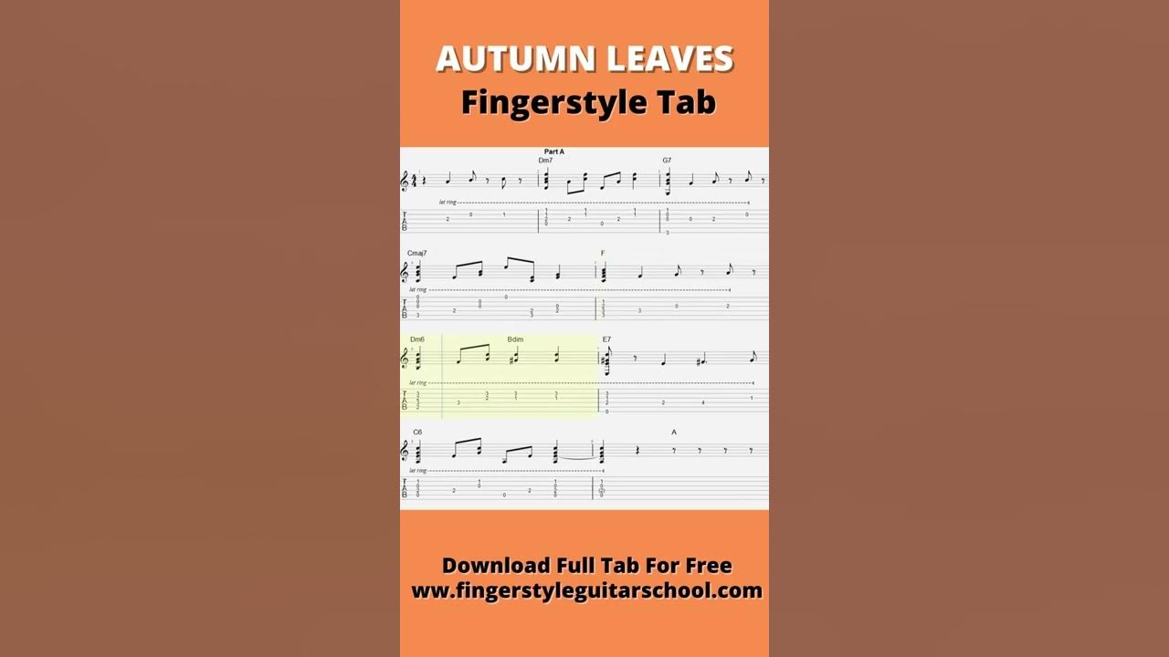 AUTUMN LEAVES- FULL Fingerstyle Guitar Tab With FREE PDF Download