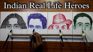 Drawing four different faces at same time with Single Hand / American artist challenge Indian artist