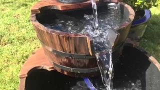 2 Tier Barrel Garden Water Feature with Traditional Hand Pump