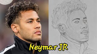 تعلم رسم نيمار جونيور خطوة بخطوة بالرصاص | How to draw Neymar Jr