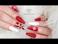 Christmas nails trends coffin shape gel nail extensions on tips.