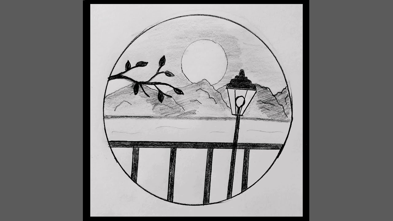 Pencil drawing in circle step by step || Easy scenery drawing || Circle ...