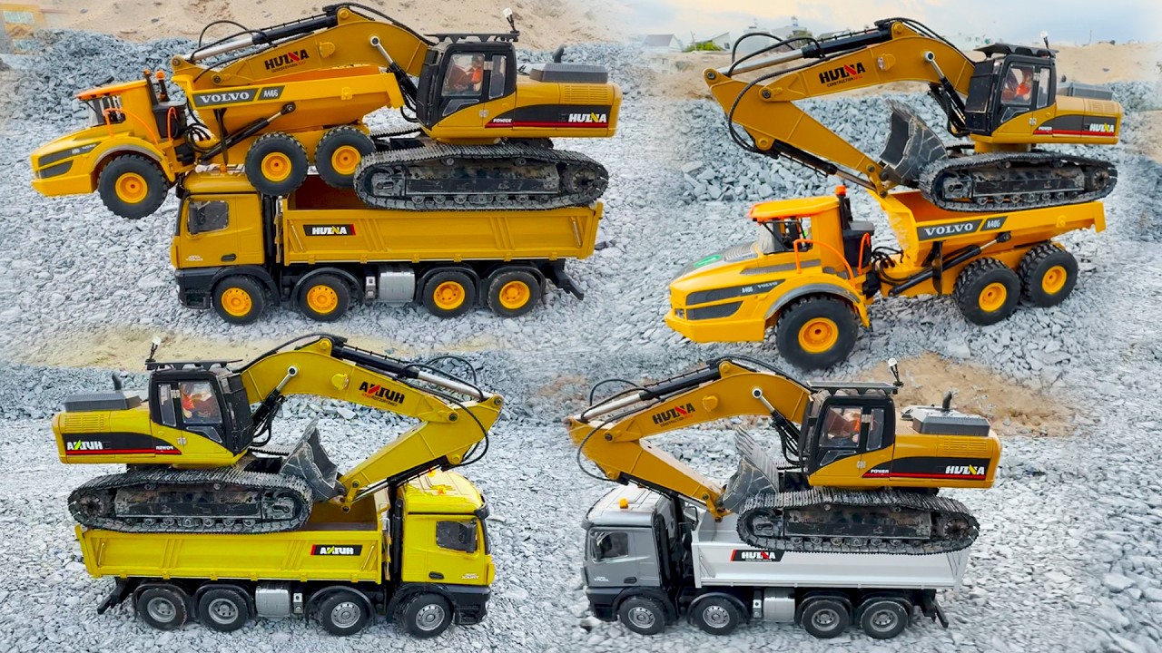 Xe Cẩu tìm Xe Tải Ben chở Máy Xúc Điều Khiển Từ Xa với Ô Tô Đồ Chơi Múc Cát