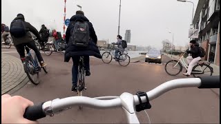 morning bike traffic during commute to Dutch university