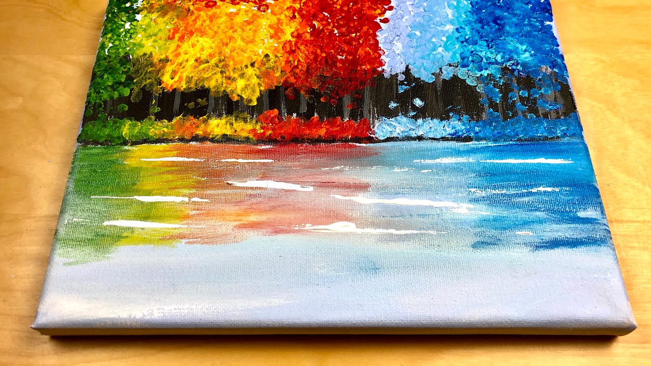Colorful Rainbow Tree Acrylic Painting For Beginners | How To Paint a