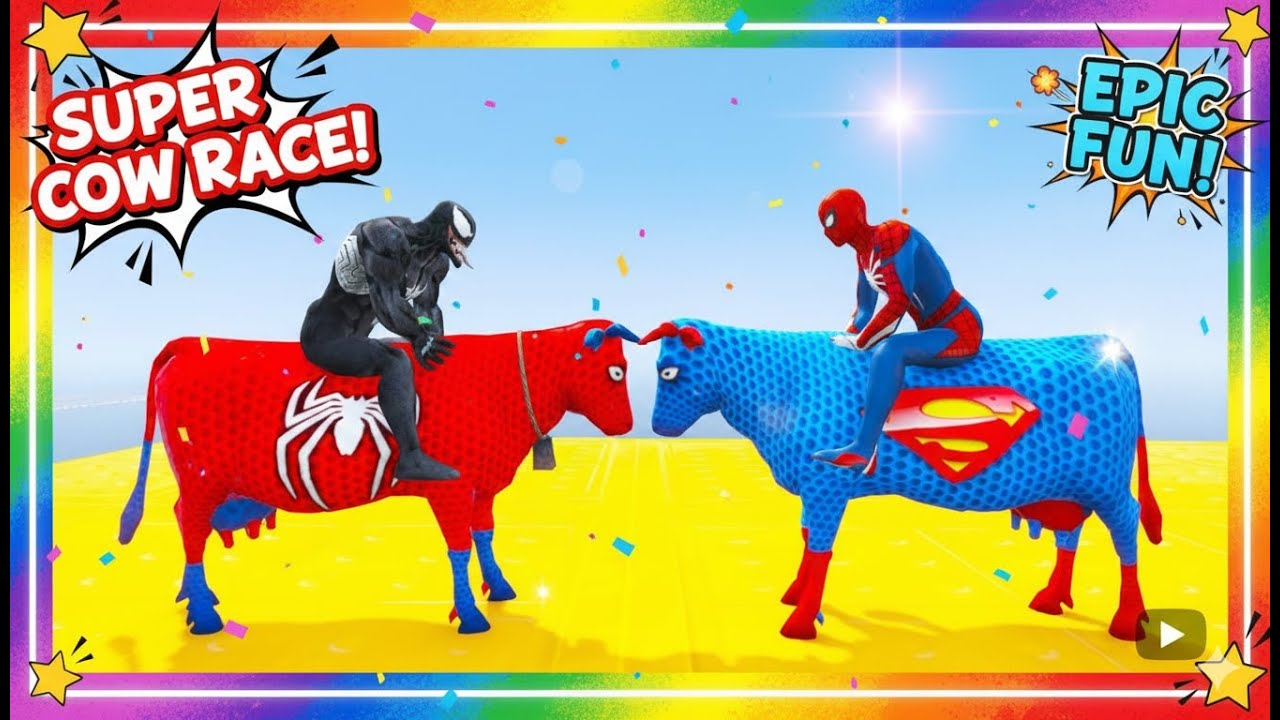 Pro 5 Spider-Man Cow vs Superman With Dance Roblox Ride on Bridge Shark Spiders | Funny Game Cows 11