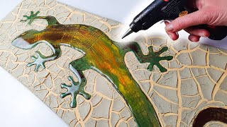 Cracked TEXTURE Lizard Art! Acrylic Pour + Resin + Mixed Media | AB Creative Tutorial