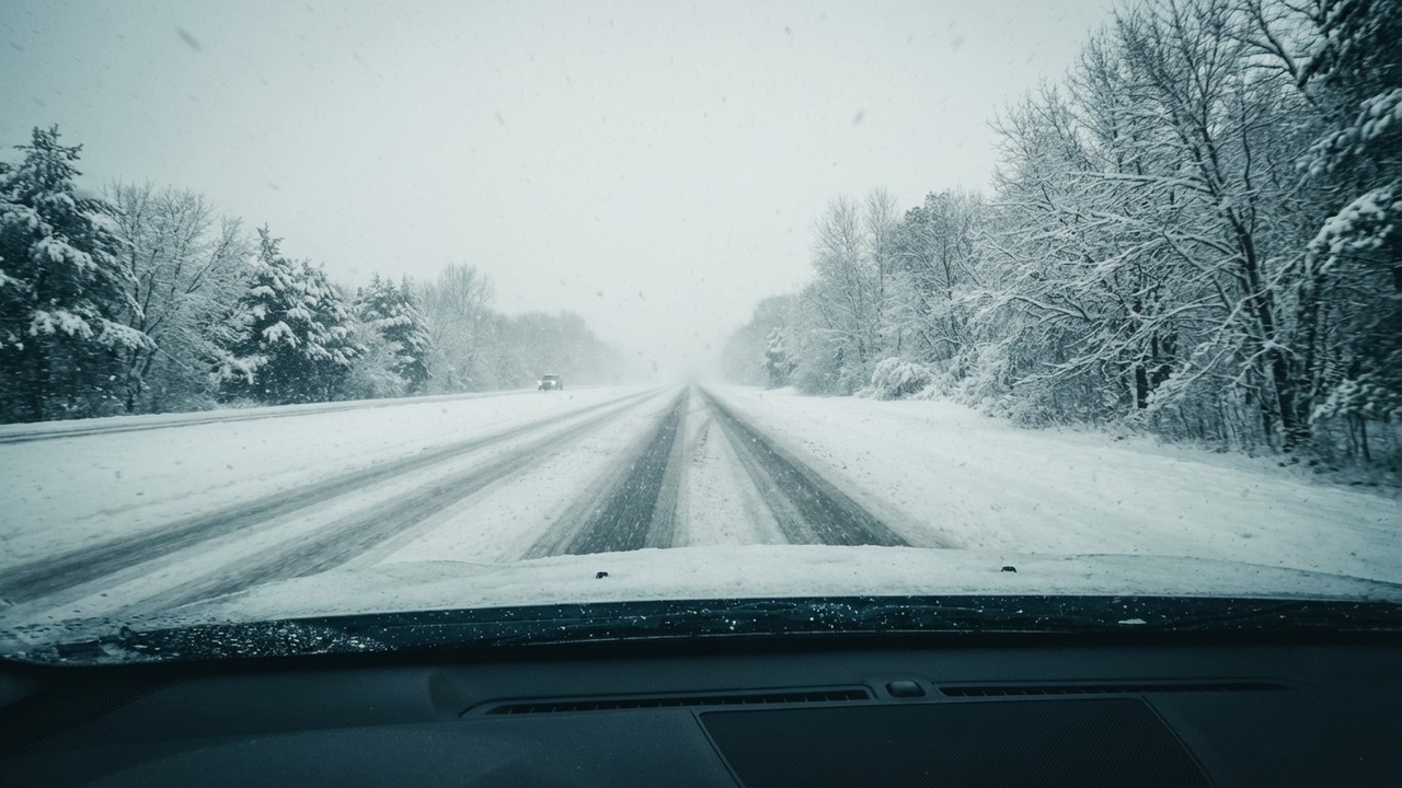 View from A Drive Through Heavy Snowfall