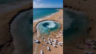 A drone captured something surreal: a massive sinkhole suddenly opened up on the beach