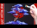 🔴 Rising Sun Bonsai Tree Q Tip Acrylic Painting for Beginners tutorial 🌳 | TheArtSherpa