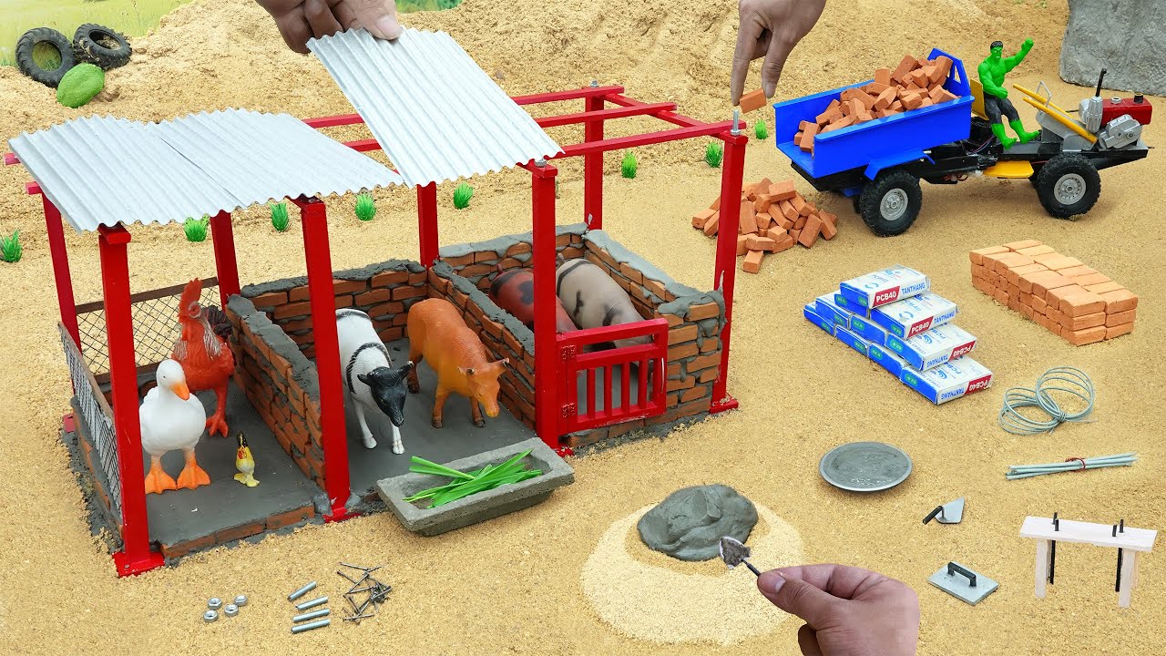 diy mini cemented animal farm house construction science project | cow shed project ‪@DIYMachinery