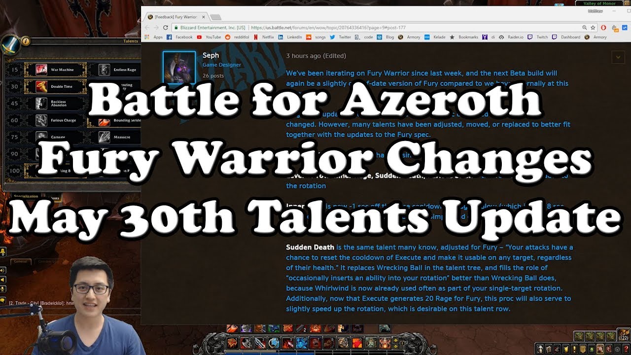 Battle For Azeroth Fury Warrior Changes May 30th Talents Update