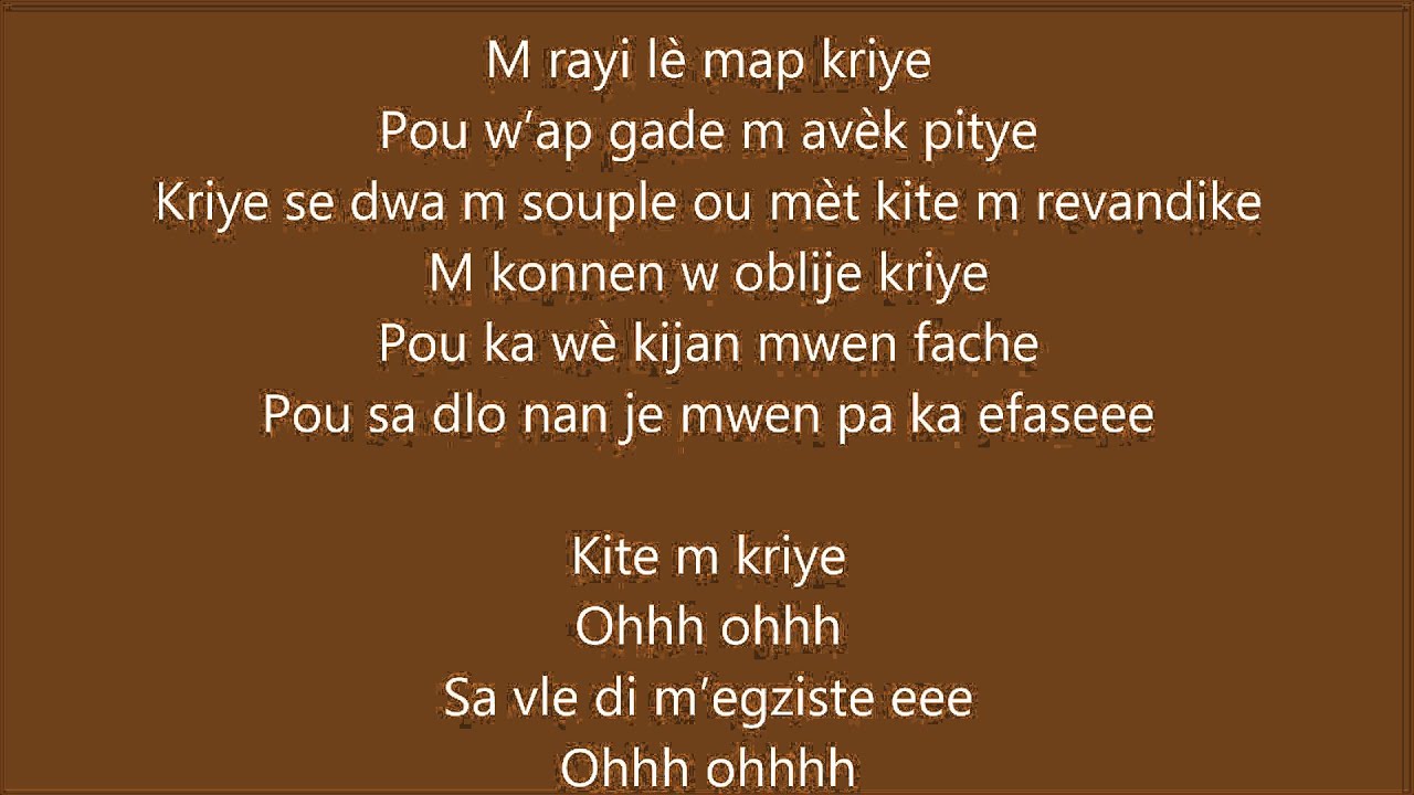 Kite'm kriye lyrics Rutshelle Guillaume YouTube