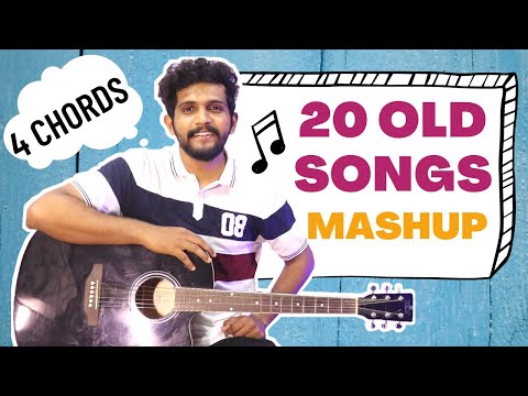 20 OLD SONGS MASHUP Guitar lesson| 4 Open Chords| Bollywood/Hindi Songs Mashup|For extreme Beginners