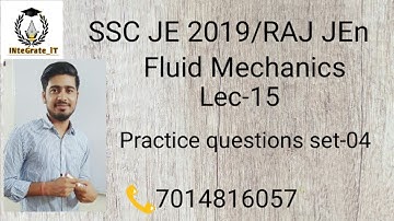 SSC JE 2019 / RAJ JEn Fluid Mechanics :Lec-15 Practice question set By Jitendra Sir