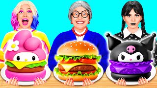 Wednesday vs Grandma Cooking Challenge | Tasty Kitchen Hacks by GoFun Challenge