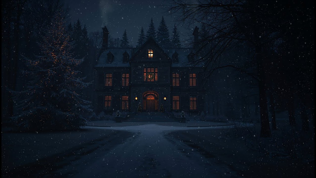 Dark Winter Manor Ambience ❄️Falling Snow, Cold Wind & Footsteps | Cozy Dark Academia ASMR