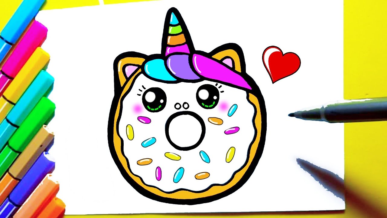 Pegasus de unicórnio fofo com desenho de kawaii de donut de dia dos  namorados