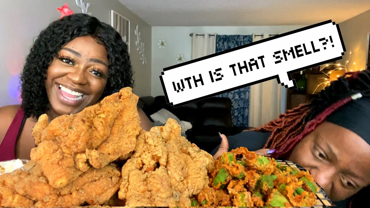 FART SPRAY PRANK ON MOMS!| FRIED CATFISH & OKRA MUKBANG EATING SHOW!
