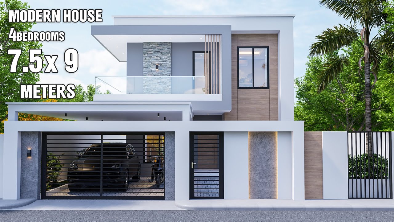 2Storey Modern House Design idea | 7.5 x 9 Meters with 4Bedrooms (Luxury House )