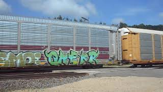 CSX SD40-2 leader on BNSF-CSXT 8369 w/vehicle train 6/10/18 (see description)
