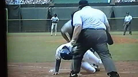 Mike Scioscia home plate collision highlights!