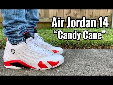 jordan 14 candy cane on feet