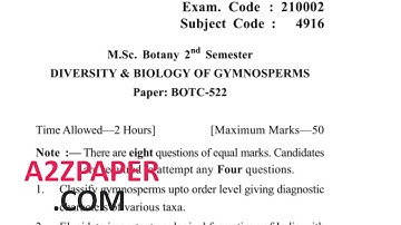 GNDU MSc Botany 2nd Sem Diversity & Biology of Gymnosperm Question Paper