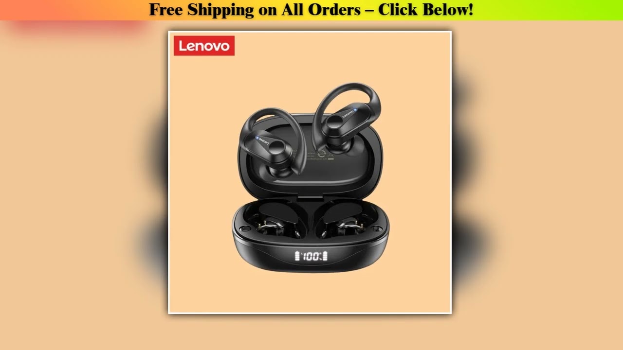 Lenovo LP75 Sports Wireless Earphones with MicsButton Control LED Power DisplayHifi Stereo Sound Bl