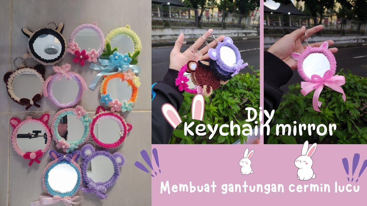 DIY Keychain Mirror | Tutorial membuat gantungan cermin mini dengan perpaduan kawat bulu.