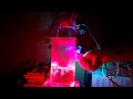 Extremely colorful laser show with three lasers and coconut oil in water.