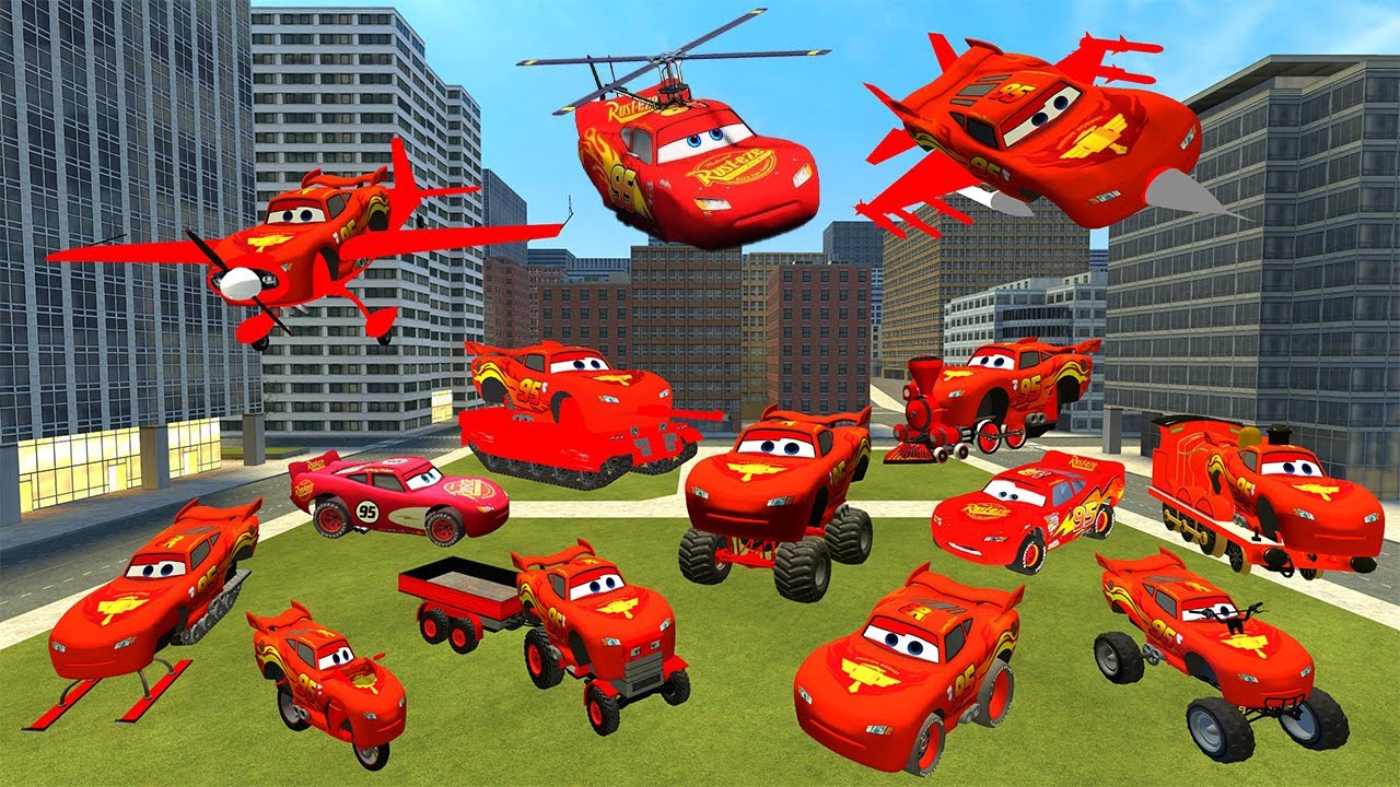 ALL TYPES LIGHTNING MCQUEEN CARS PLANE TRAIN MOTORCYCLE HELICOPTER TANK BIG CITY Garry's Mod