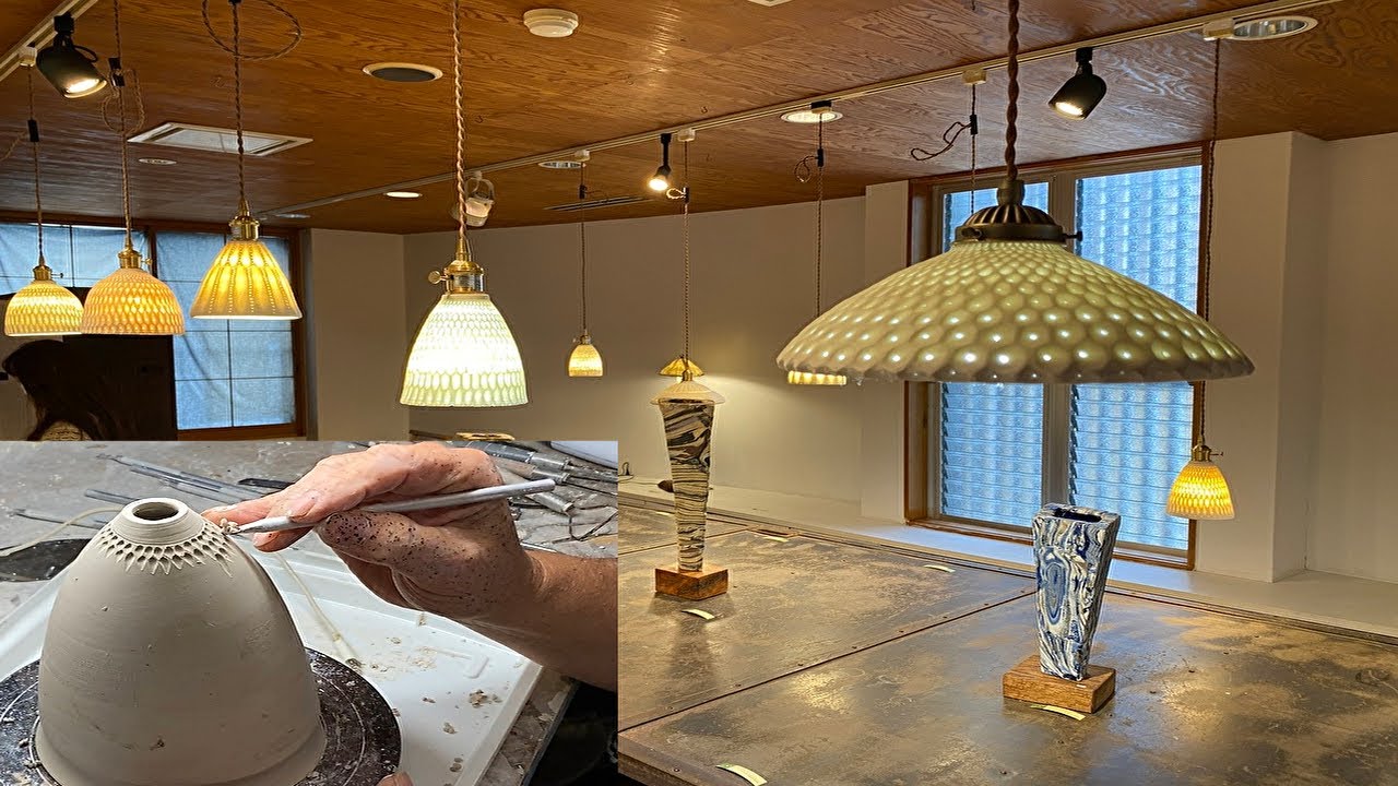 作家陶芸ランプ大小 陶芸家の方の作品作り工房見学 ランプシェード作り編から展示会