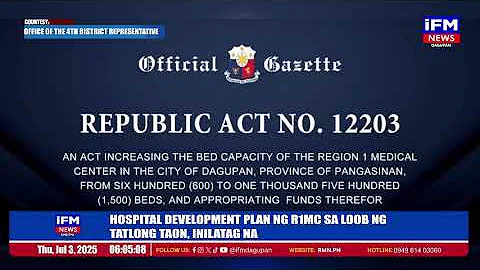 HOSPITAL DEVELOPMENT PLAN NG R1MC SA LOOB NG TATLONG TAON, INILATAG NA