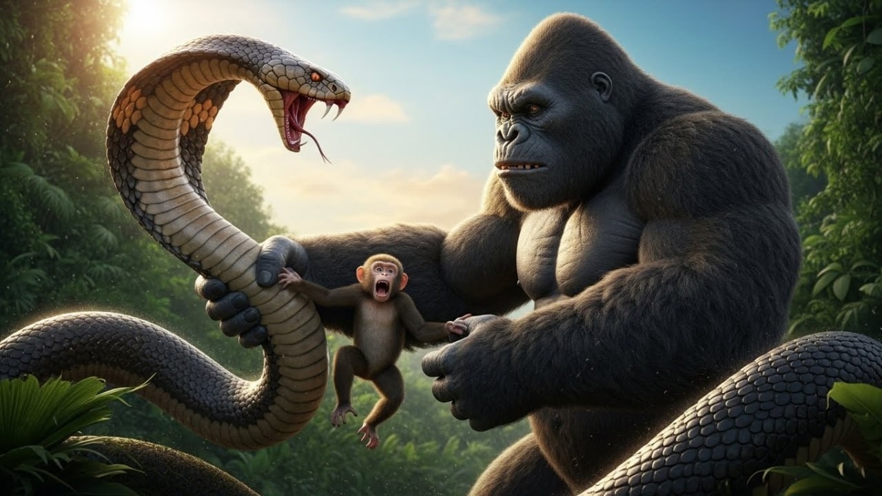 Giant Cobra vs Monkey King Kong: A Heart-Stopping Jungle Rescue Mission