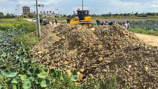 NEW project involves! Heavy Equipment Action dozers SHANTUI Pushing Stone &amp; Dump NISAN Truck 5TON