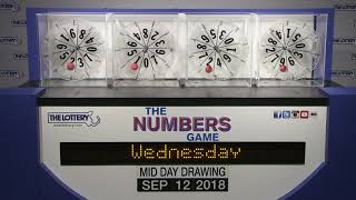 Midday Numbers Game Drawing: Wednesday, September 12, 2018