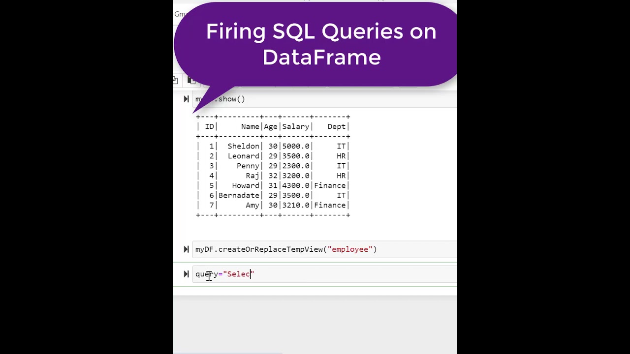 Firing SQL Queries on DataFrame.  #shorts #Pyspark #hadoop