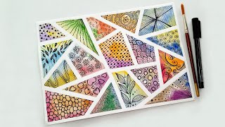 Watercolor Doodle ideas for beginners | Zendoodle coloring | Easy Zentangle art patterns screenshot 2