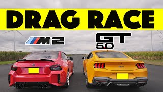 2024 Ford Mustang GT vs 2023 BMW M2, closer than you think. Drag and Roll Race.